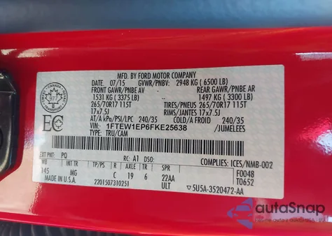 2015 Ford F-150 Xlt from USA, damaged, VIN 1FTEW1EP6FKE25638